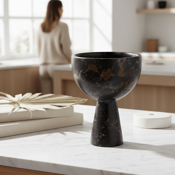 Salmo Small Black Marble Pedestal Bowl