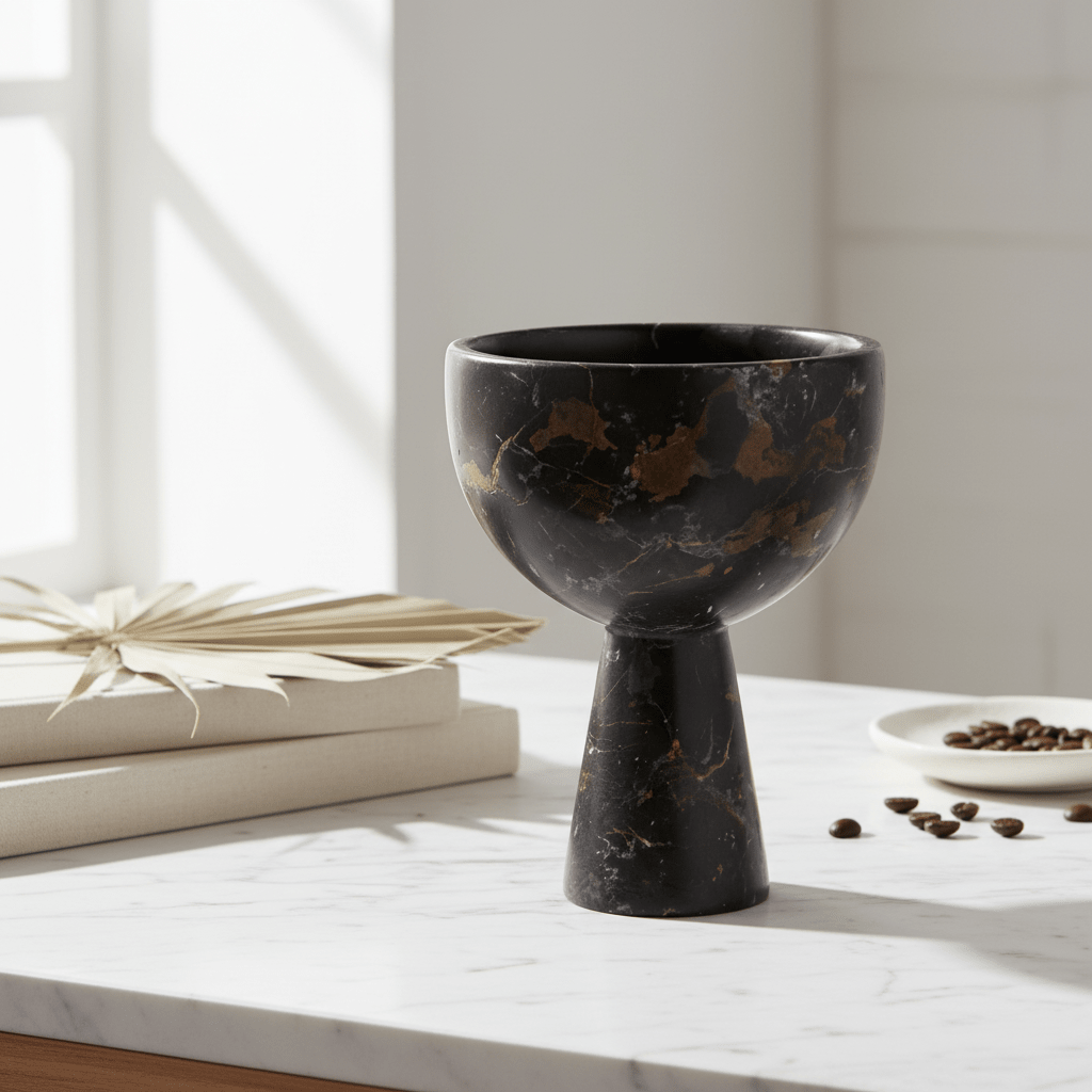 Salmo Small Black Marble Pedestal Bowl