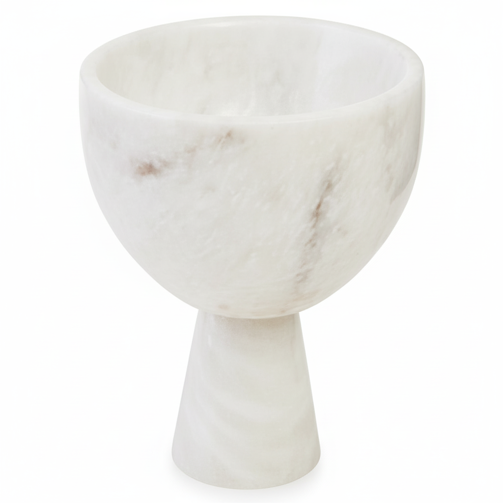 Salmo Small White Marble Pedestal Bowl