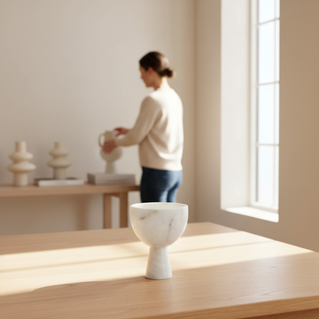 Salmo Small White Marble Pedestal Bowl