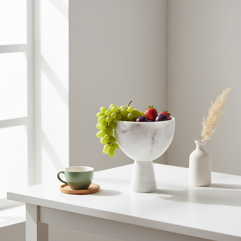 Salmo Small White Marble Pedestal Bowl