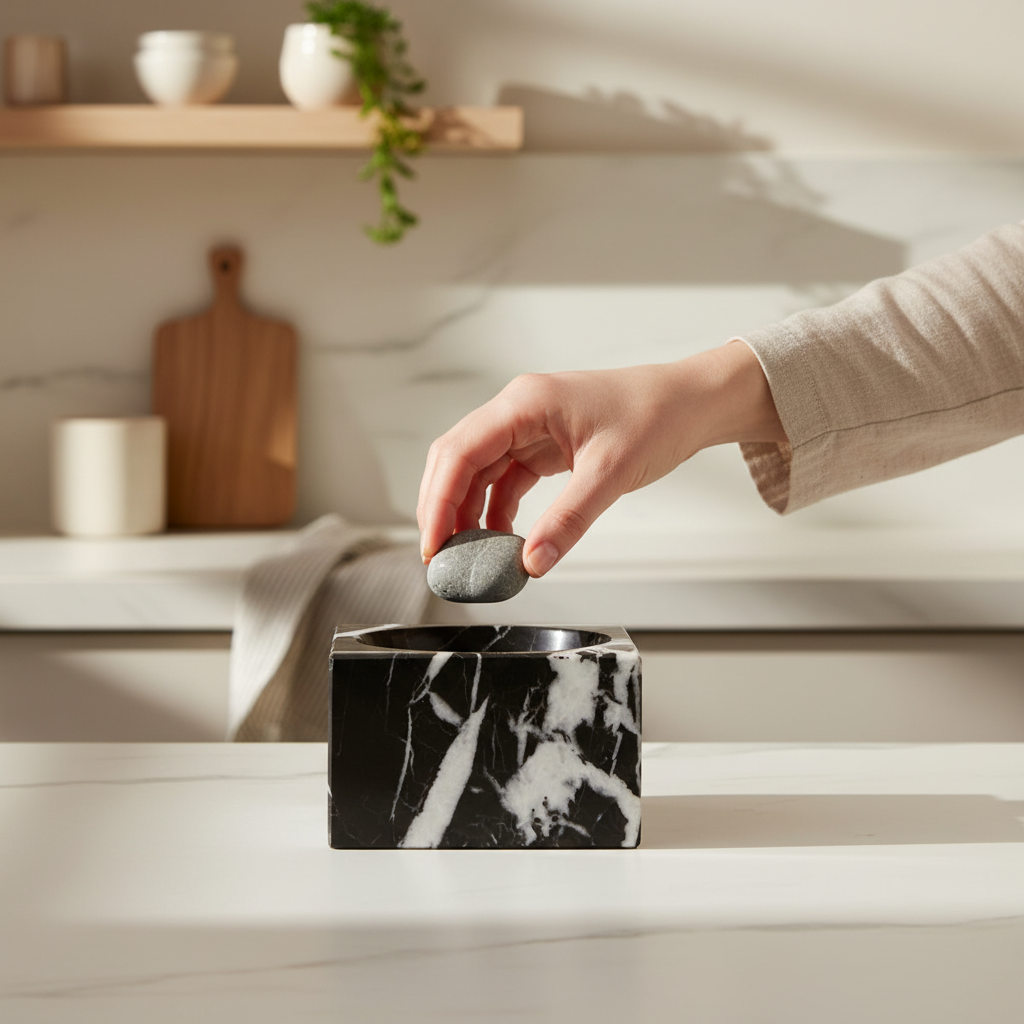Salmo Square Black Marble Bowl