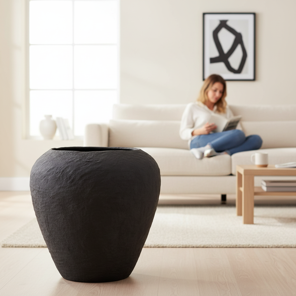 Sanai Cotton Mache Large Black Planter