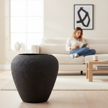 Sanai Cotton Mache Large Black Planter