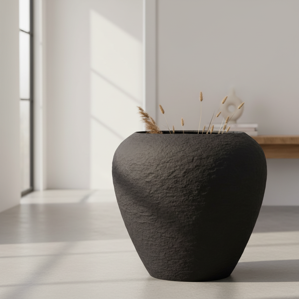 Sanai Cotton Mache Large Black Planter