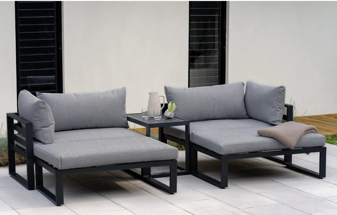 Santorini Grey 4 Seater Modular Aluminium Lounge Set with Side Cushions