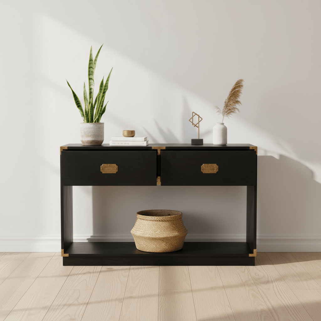 Sarter Two Drawer Black Mango Wood Console Table