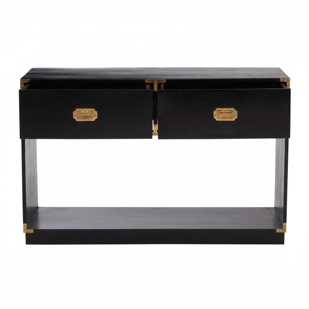 Sarter Two Drawer Black Mango Wood Console Table