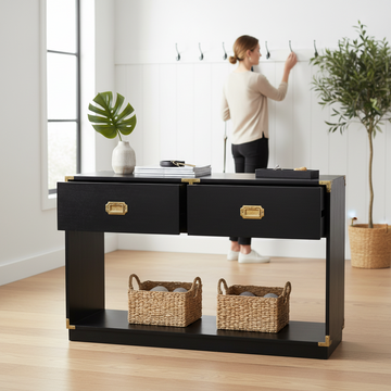 Sarter Two Drawer Black Mango Wood Console Table
