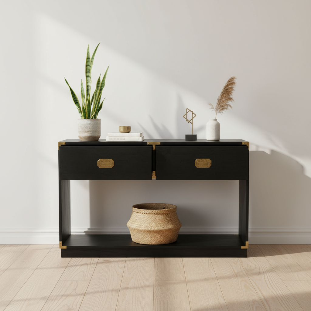 Sarter Two Drawer Black Mango Wood Console Table