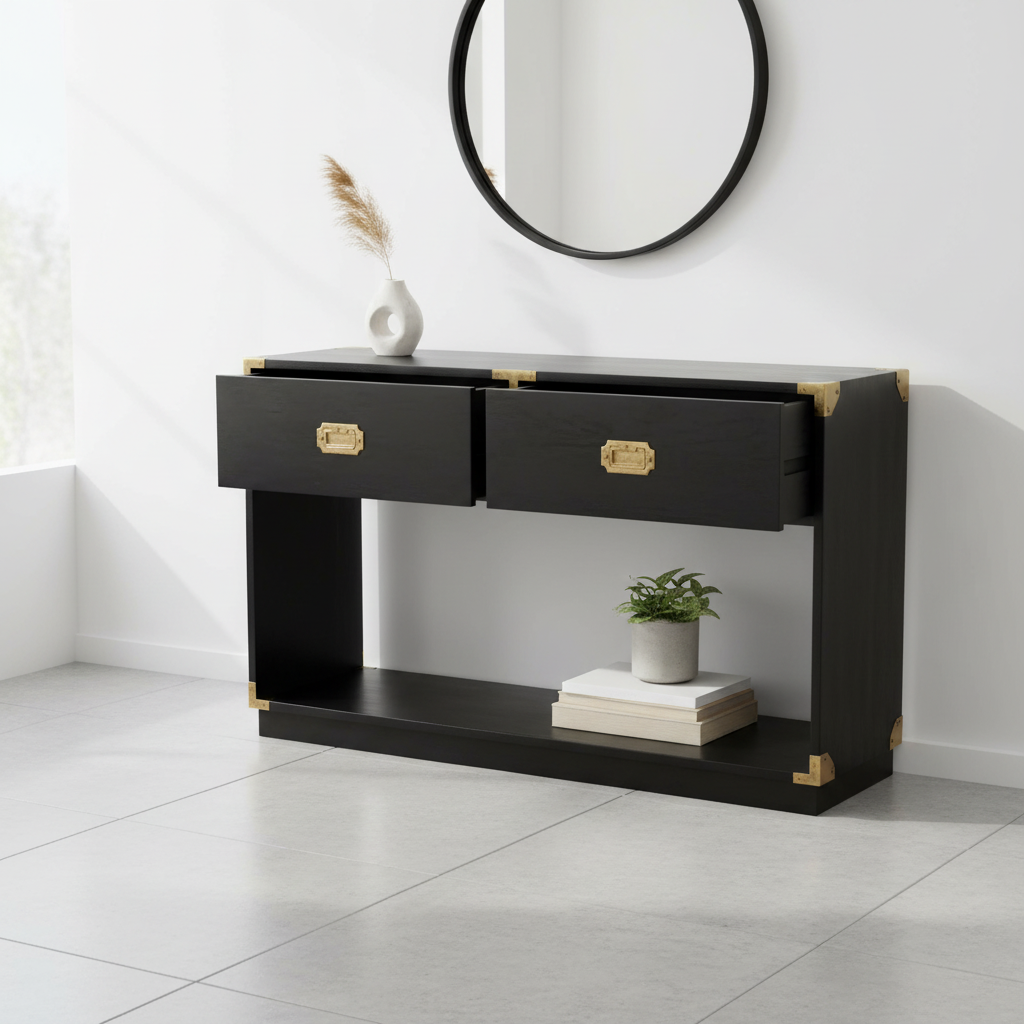 Sarter Two Drawer Black Mango Wood Console Table