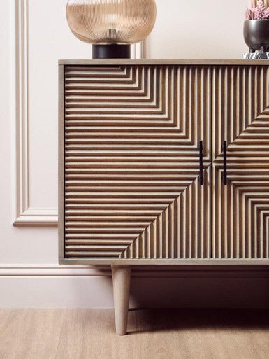 Satna Jute Black and White Design Mango Wood Sideboard