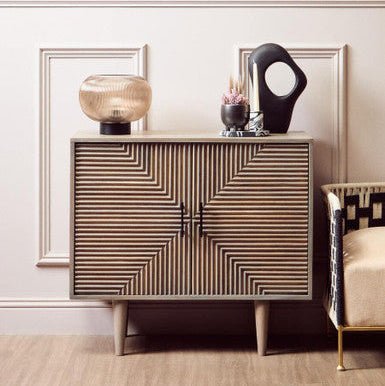 Satna Jute Black and White Design Mango Wood Sideboard