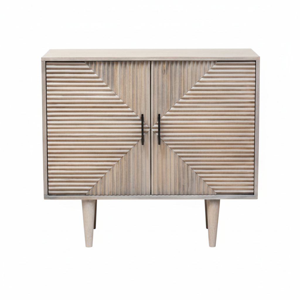 Satna Jute Black and White Design Mango Wood Sideboard