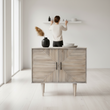 Satna Jute Black and White Design Mango Wood Sideboard