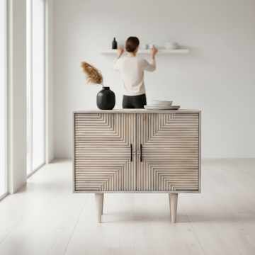 Satna Jute Black and White Design Mango Wood Sideboard