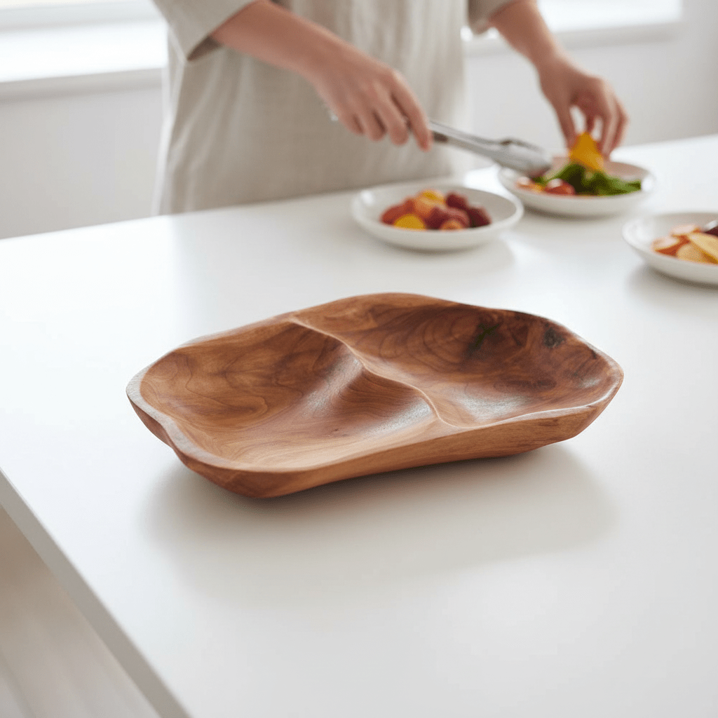 Savin 2 Section Serving Dish In Cedarwood
