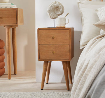 Scandinavian Light Walnut Logan Narrow Bedside Table
