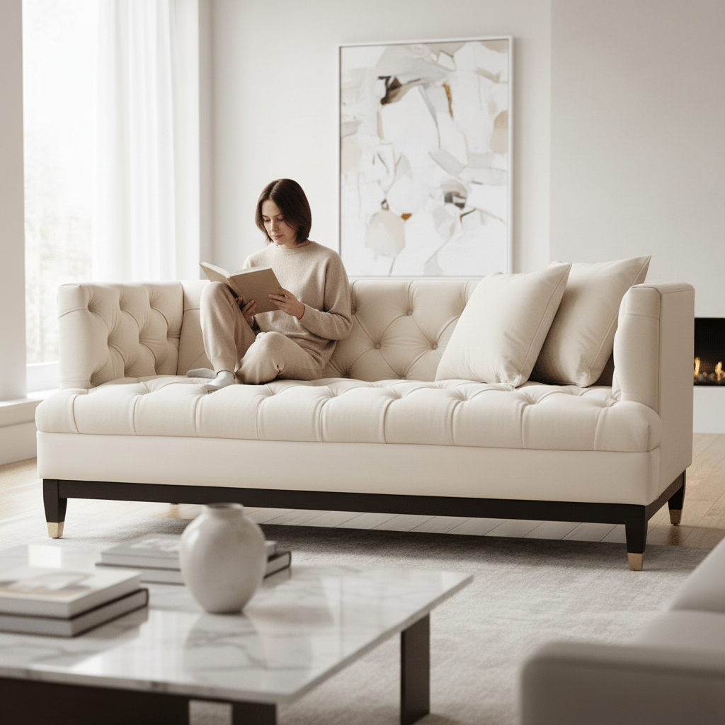 Sefira 2 Seat Ivory Fabric Sofa