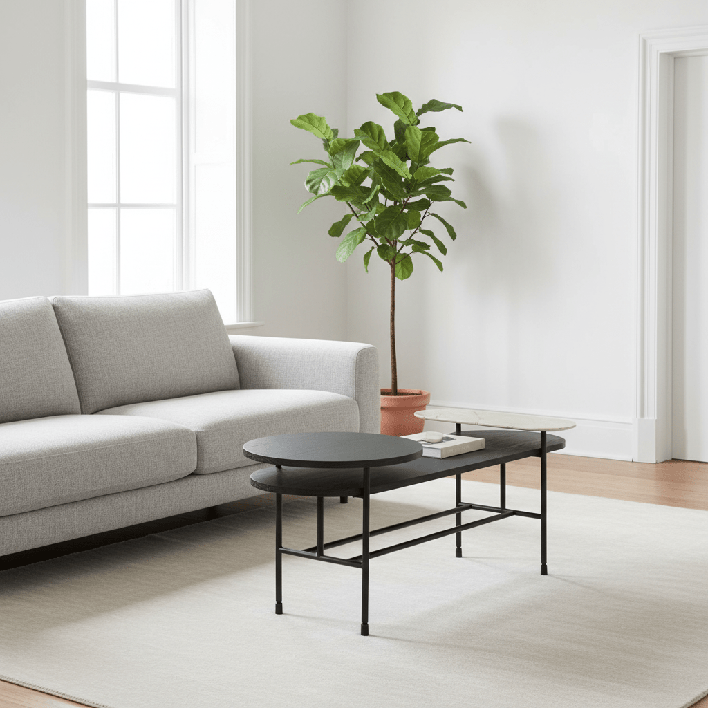 Serrano Black Oak Veneer and Marble Coffee Table