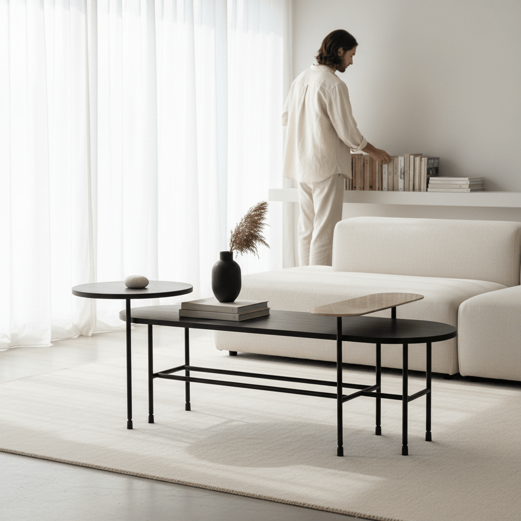 Serrano Black Oak Veneer and Marble Coffee Table