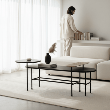 Serrano Black Oak Veneer and Marble Coffee Table