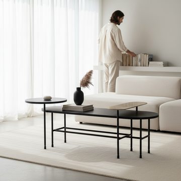 Serrano Black Oak Veneer and Marble Coffee Table