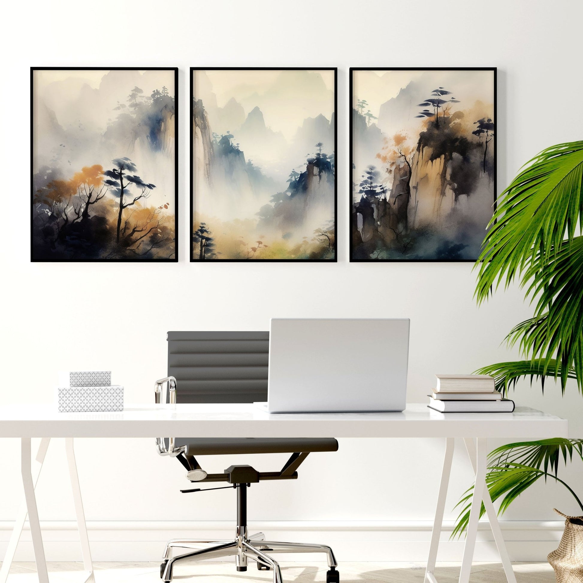 Set of 3 Framed Pictures | Set of 3 Asian Inspired Wall art Prints