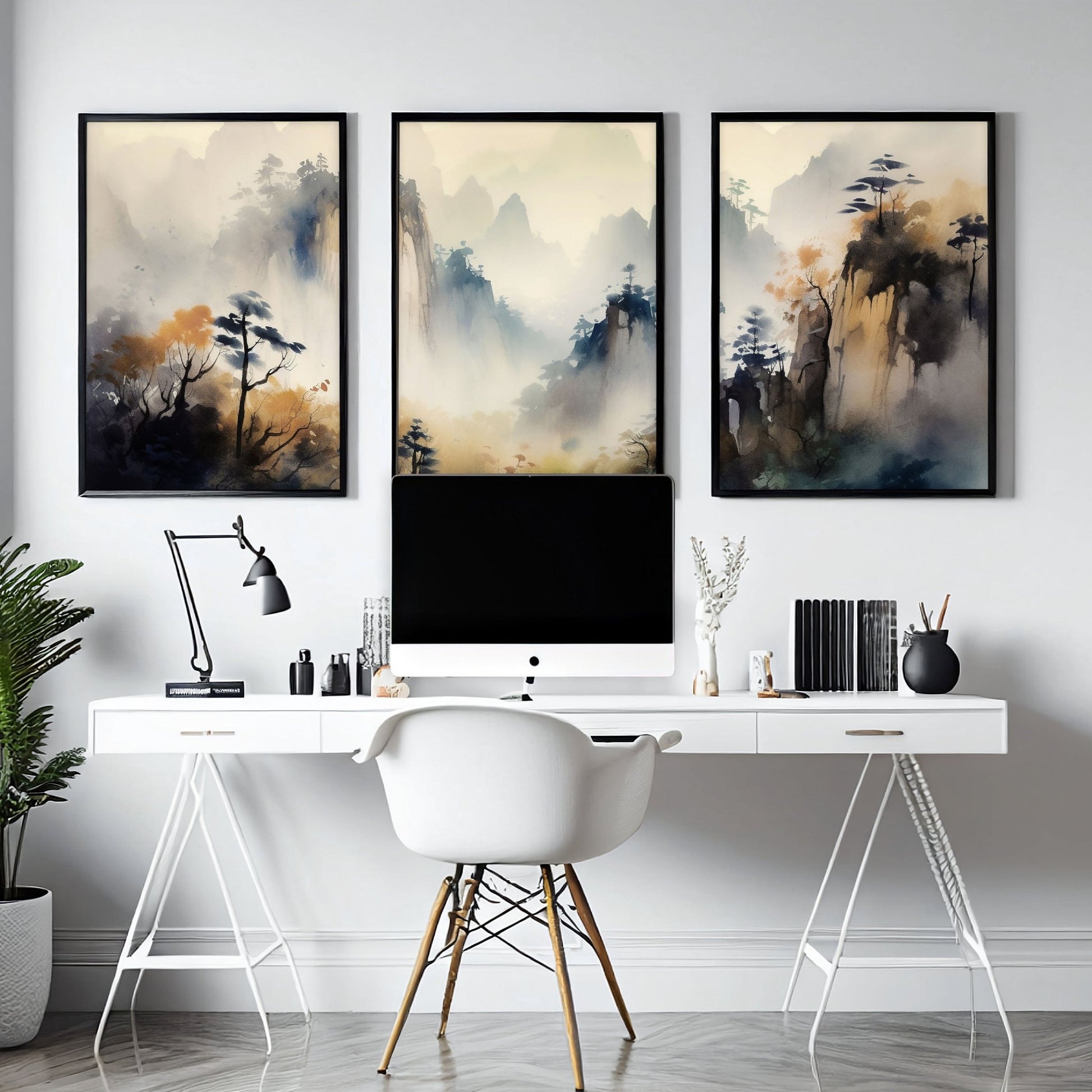 Set of 3 Framed Pictures | Set of 3 Asian Inspired Wall art Prints