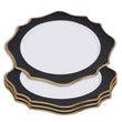 Set of 4 33cm Dia White and Black Round Charger Plates