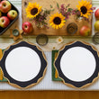 Set of 4 33cm Dia White and Black Round Charger Plates