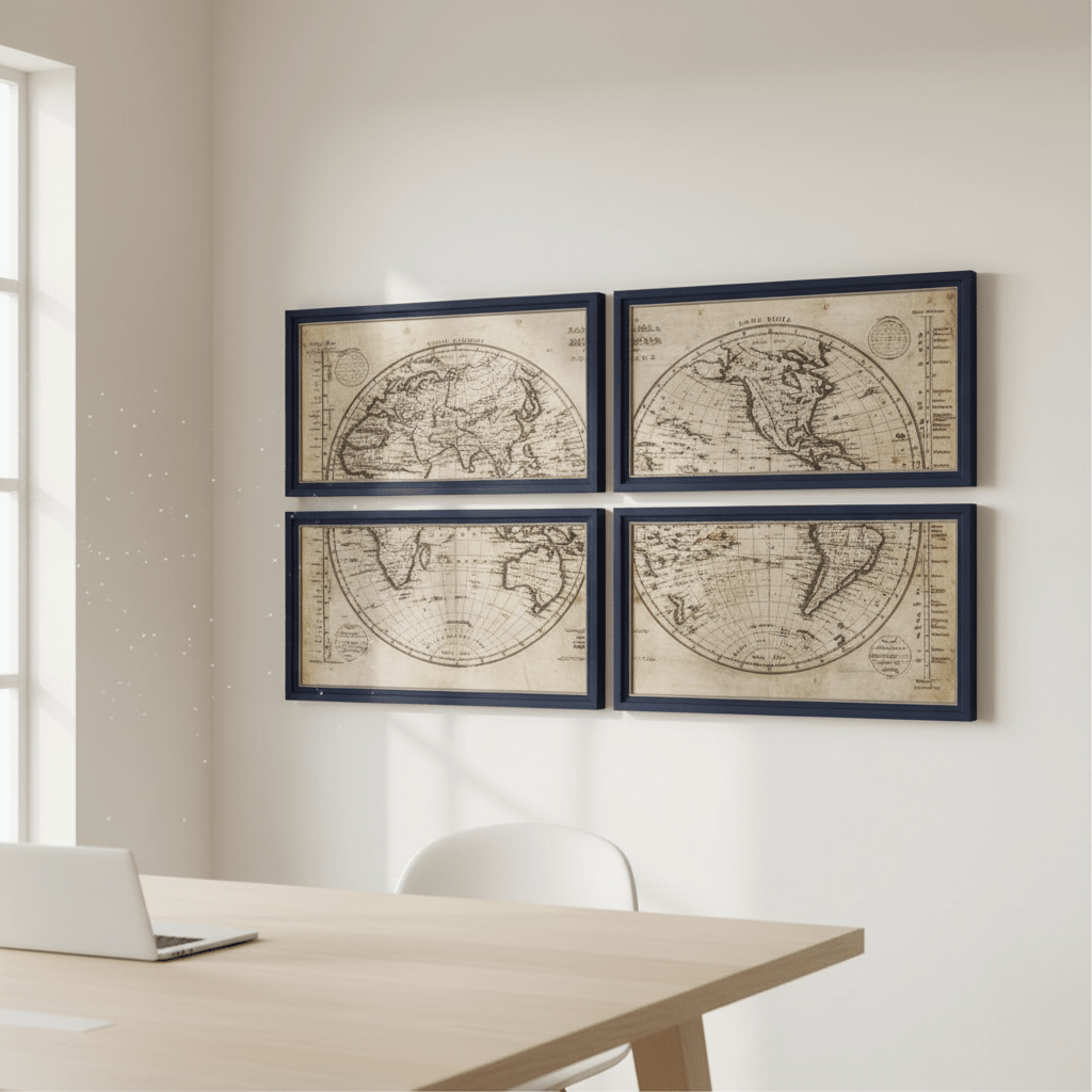 Set of 4 World Framed Wall Arts
