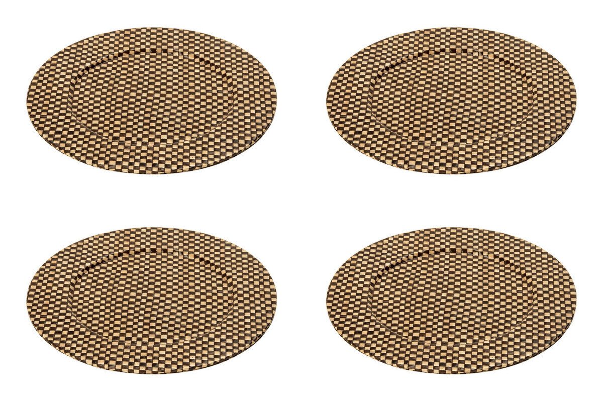 Set of Four 33cm Dia Pandanus Black and Natural Charger Plates