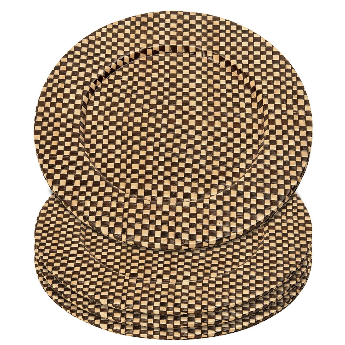 Set of Four 33cm Dia Pandanus Black and Natural Charger Plates
