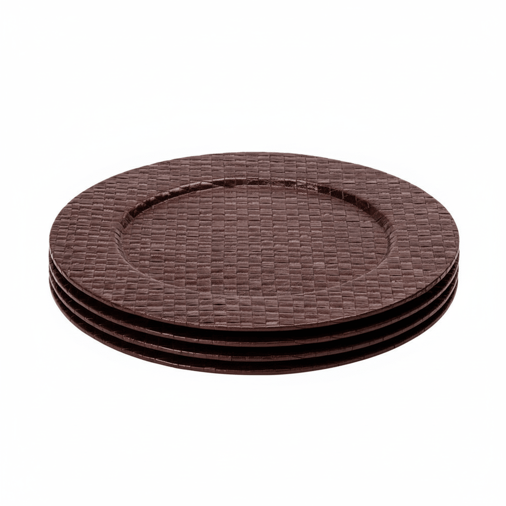 Set of Four 33cm Dia Pandanus Brown Charger Plates