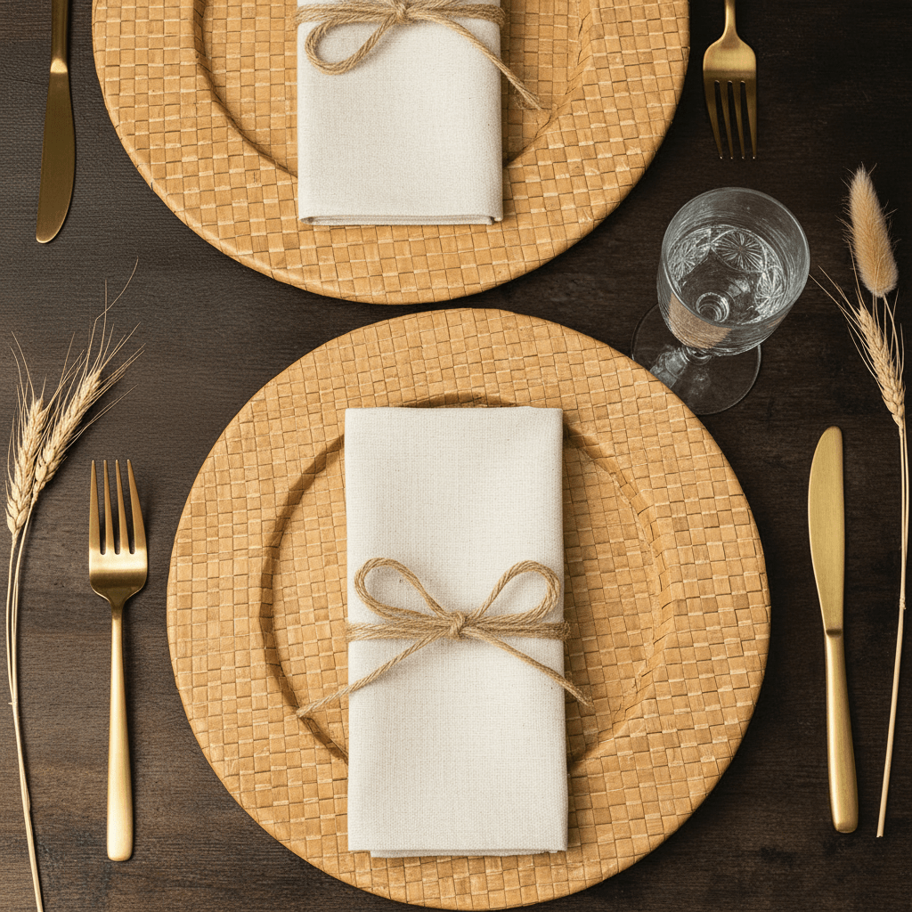 Set of Four 33cm Dia Pandanus Natural Charger Plates