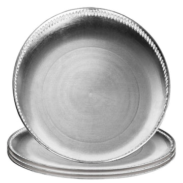 Set of Four 33cm Dia Radiance Silver Decorative Chargers