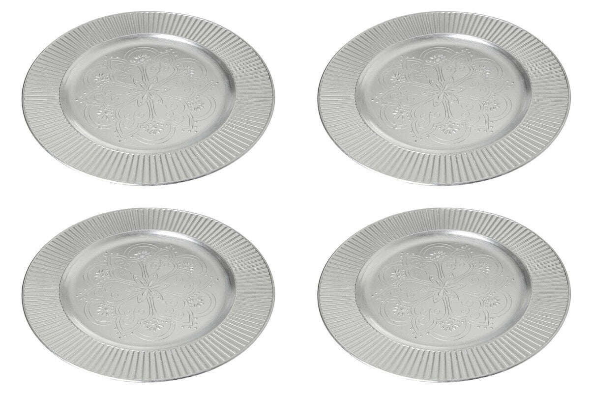 Set of Four 33cm Dia Redbud Silver Charger Plates