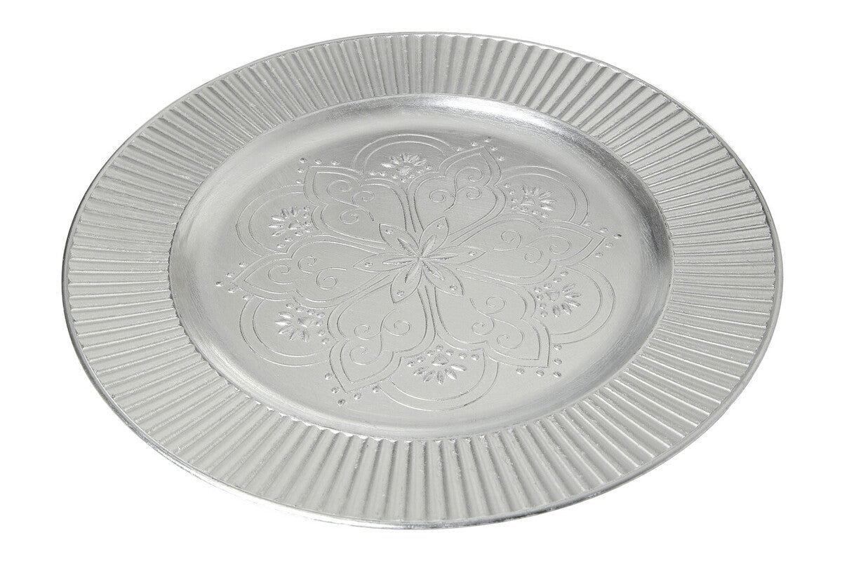 Set of Four 33cm Dia Redbud Silver Charger Plates