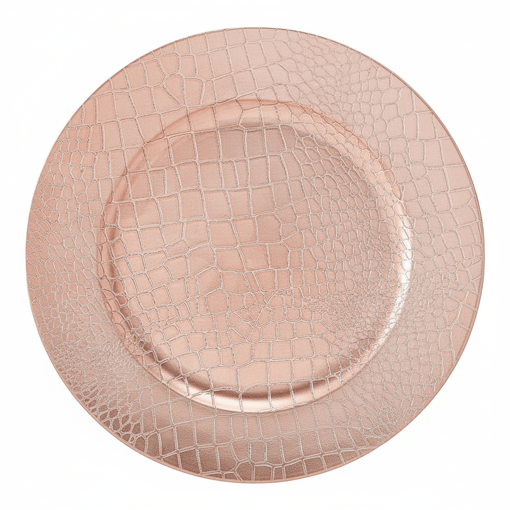 Set of Four 33cm Dia Rose Gold Crocodile Effect Charger Plates