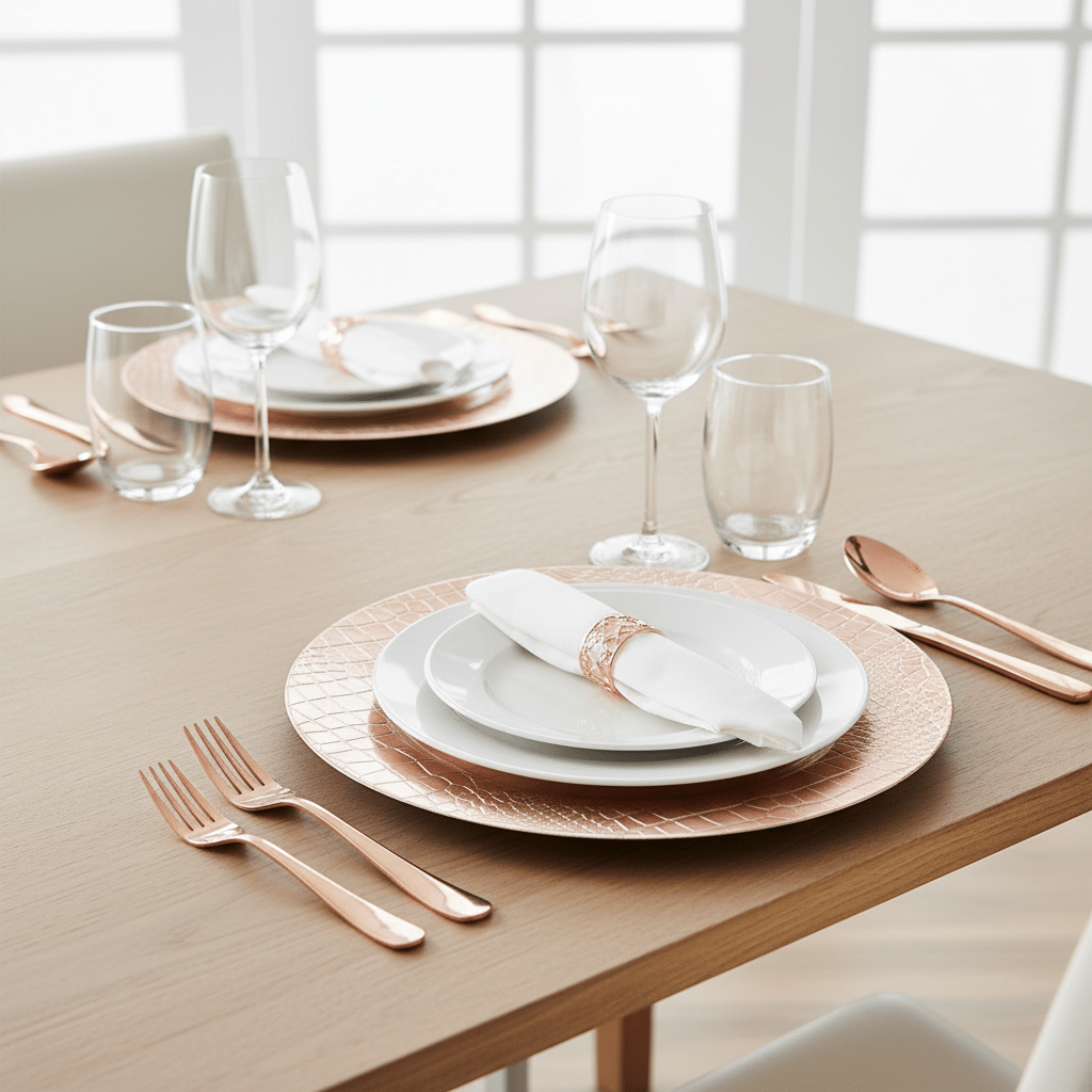 Set of Four 33cm Dia Rose Gold Crocodile Effect Charger Plates