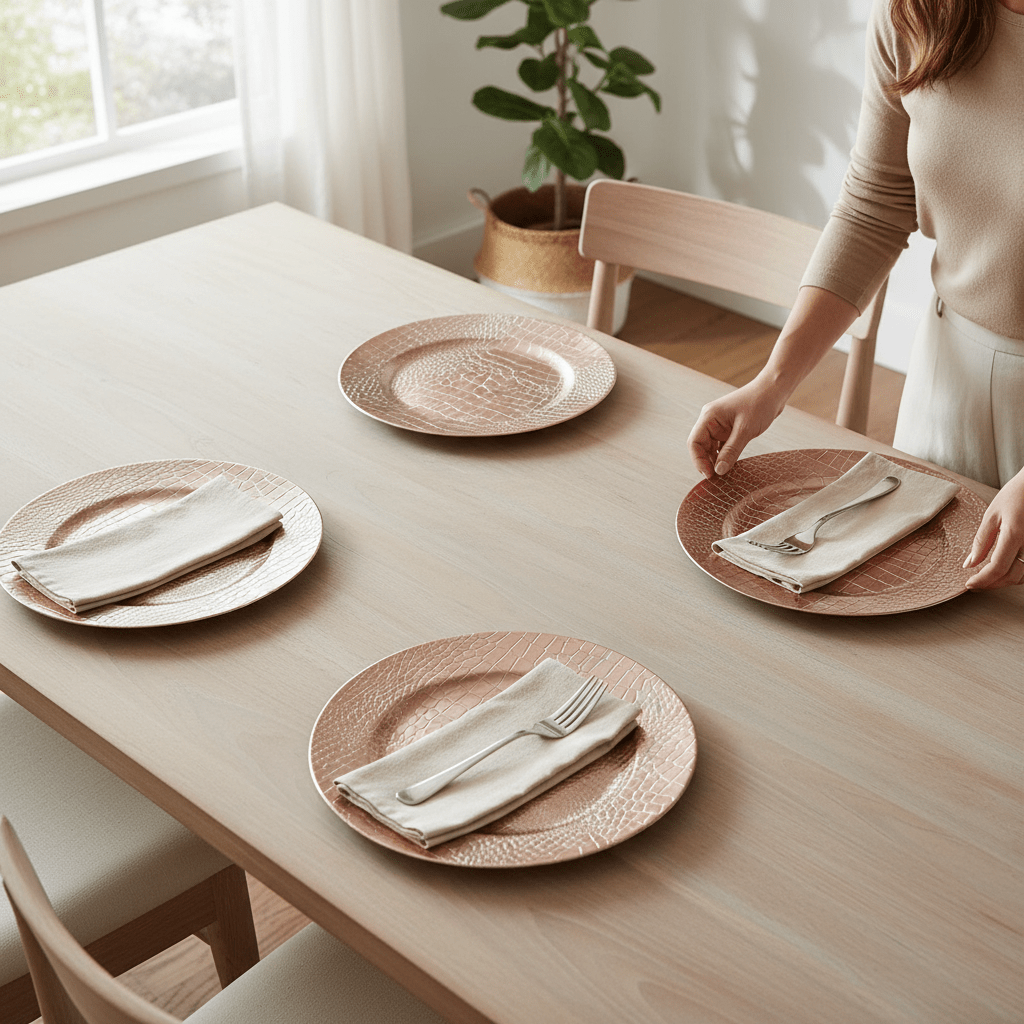 Set of Four 33cm Dia Rose Gold Crocodile Effect Charger Plates