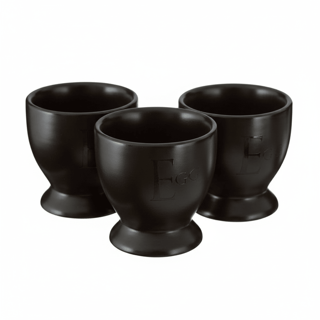 Set Of Four Black Text Egg Cups