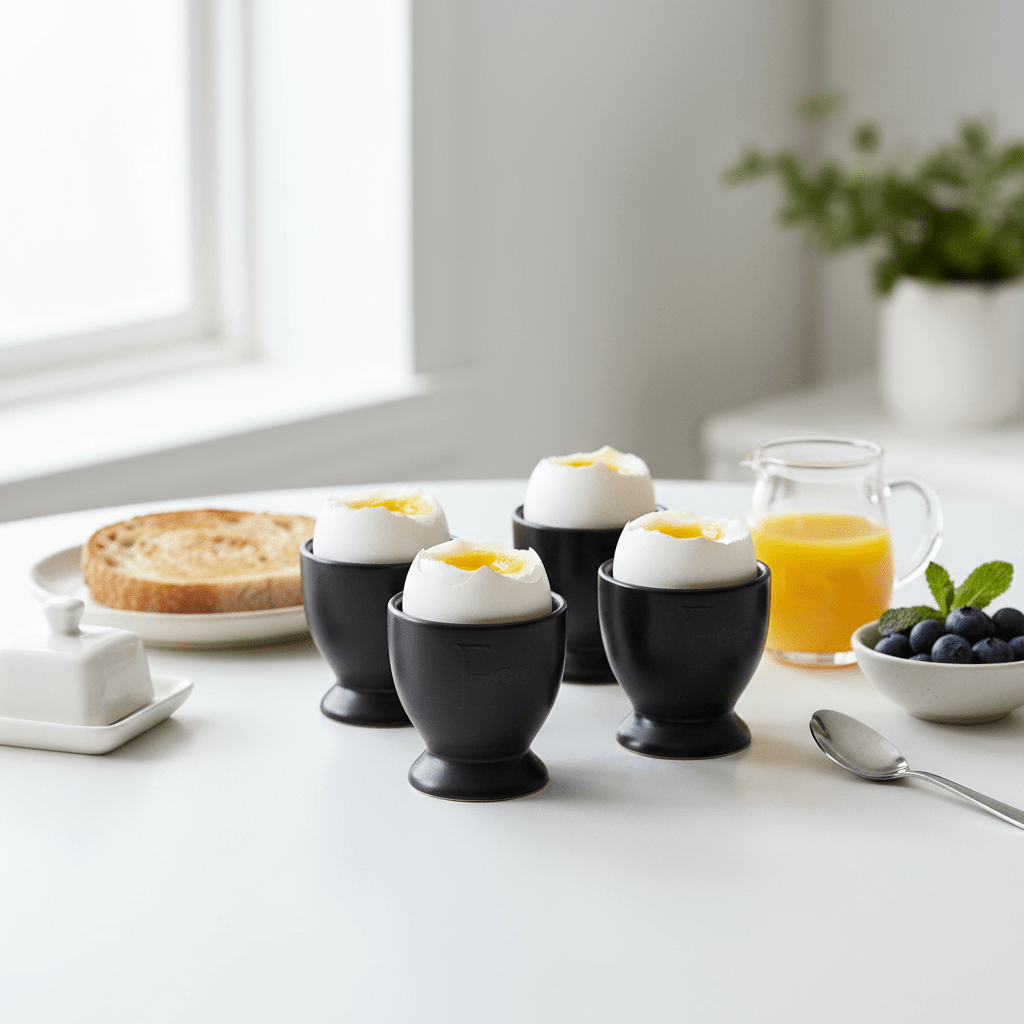 Set Of Four Black Text Egg Cups