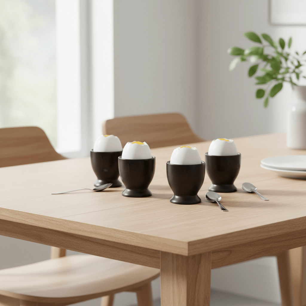 Set Of Four Black Text Egg Cups