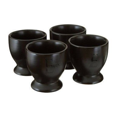 Set Of Four Black Text Egg Cups
