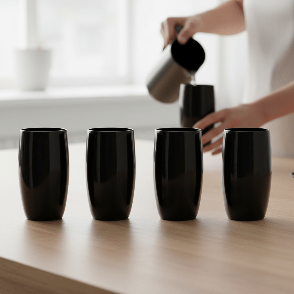 Set Of Four Hi Ball Black Glasses