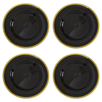 Set of Four Ida 33cm Dia Black Glass Charger Plates