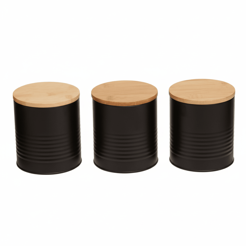 Set Of Three Alton Black Canisters