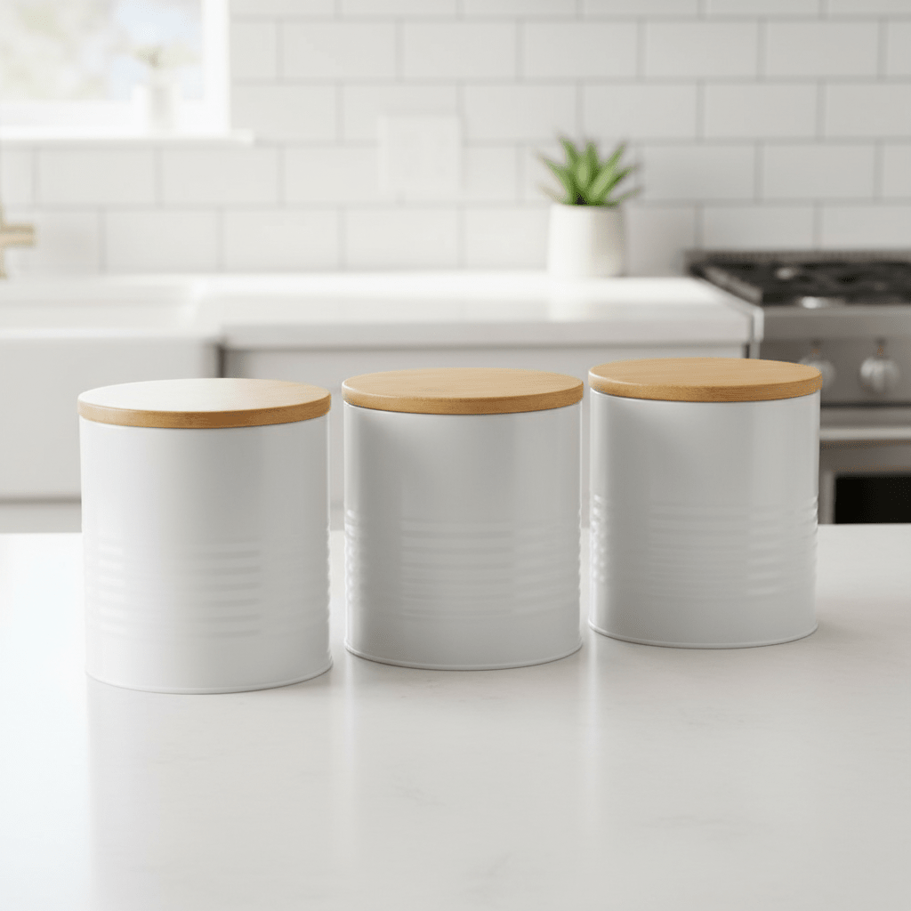 Set Of Three Alton White Canisters